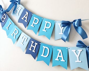 Happy 1st Birthday Banner, Blue First Birthday Boy Decoration, Backdrop for 1st Birthday Party, Shades of Blue Party, Personalized Banner