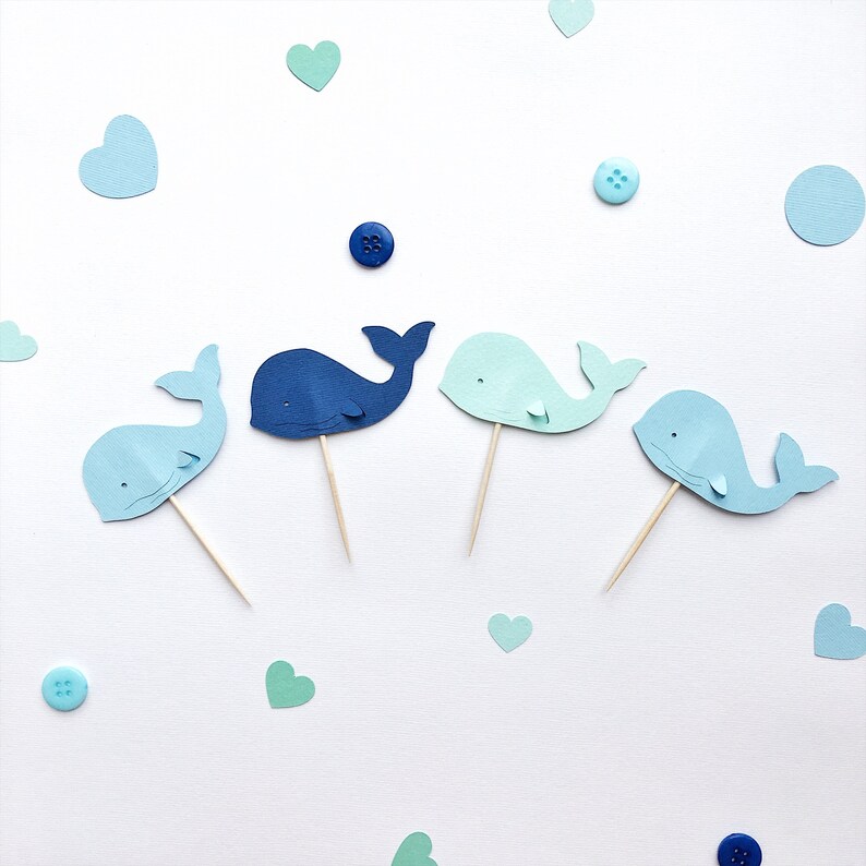 Whale Cupcake Toppers Whale Theme Baby Shower Decorations Boy Etsy