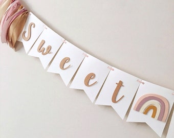 Boho Baby Shower Banner, Boho Rainbow Decorations, Sweet Baby Banner, Muted Rainbow