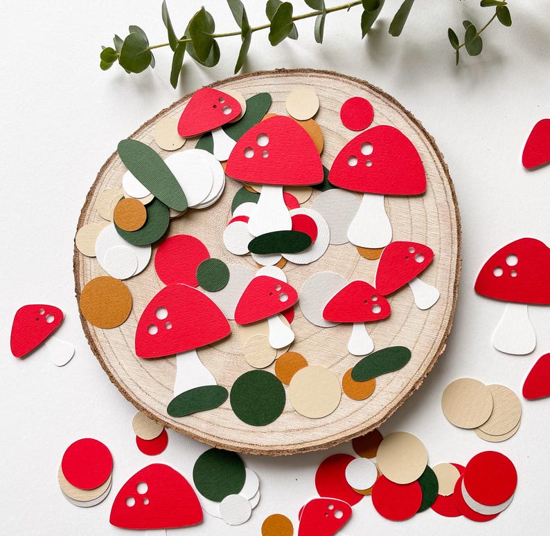 Mushroom Highchair Banner, Fairy First Birthday, Toadstool Party Decor 100pcs Confetti