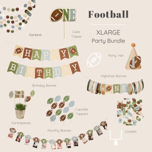First Year Down Birthday Bundle, Football Party Decorations