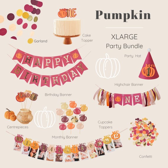 WAOUH Little Pumpkin Birthday Banner & Cake Topper Set - Halloween Baby Shower Decor, Cake Smash Photo Prop - View #3