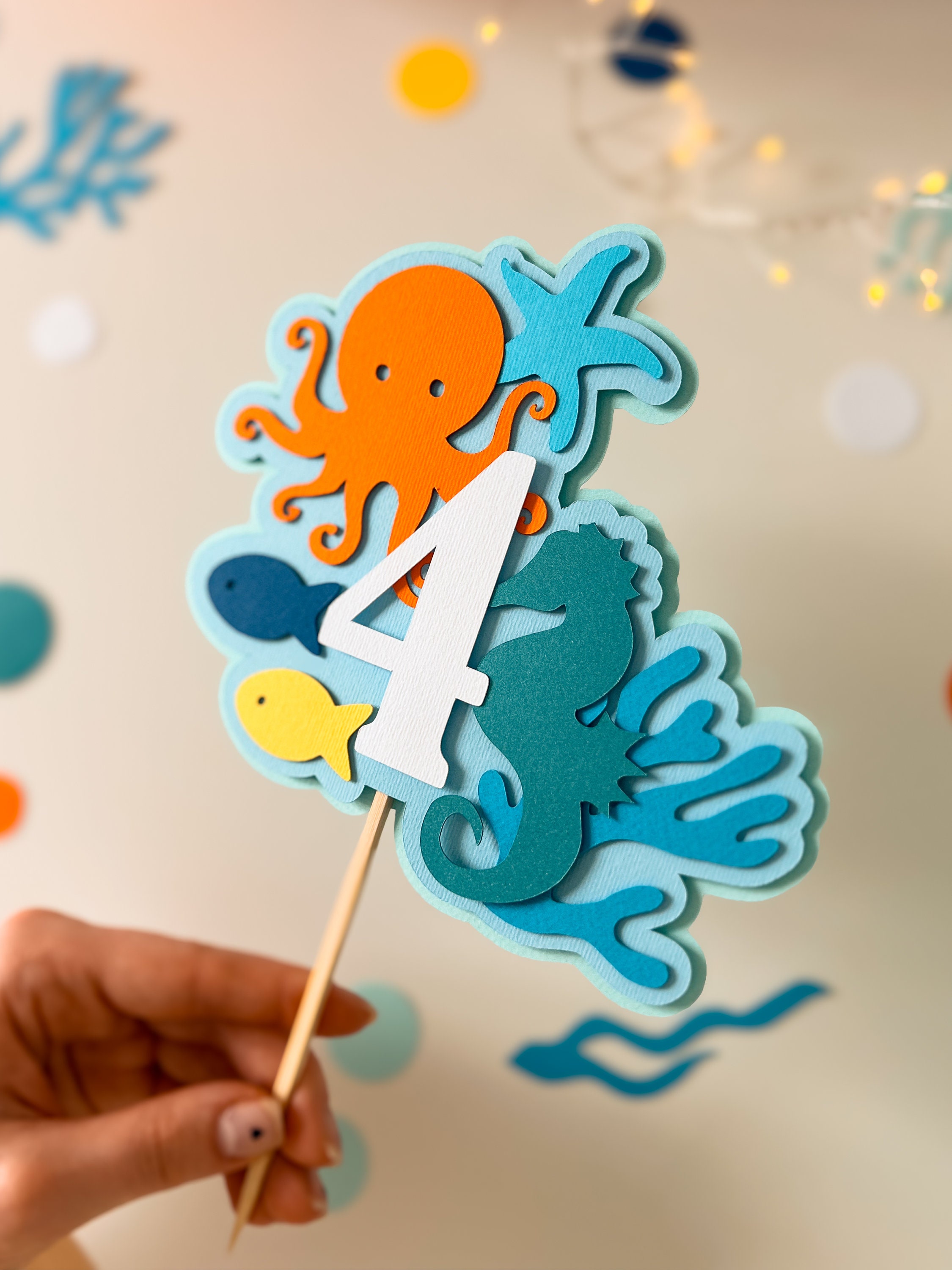 3D Toppers per Torta Animali Marini, Decorazione per torta a tema oceano, Underwater World Cake Topper, per Decorazione per Torte per Bambini, Feste di Compleanno Tema Mare