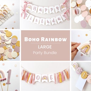 Boho Rainbow 1st Birthday Decorations Set - 135 Piece Party Decor For Girls