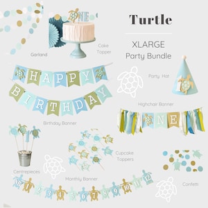 Turtle Birthday Bundle, Ocean Animals Party Decorations, Under the Sea