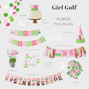 Girl Golf 1st Birthday Bundle - Pink Hole In One Party Decorations