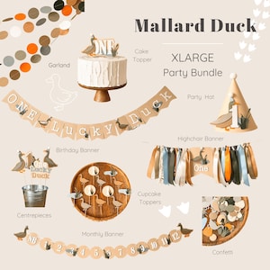 One Lucky Duck Birthday Bundle, Mallard Duck 1st Birthday Decorations