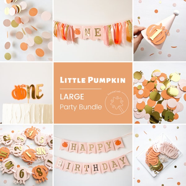 Pumpkin Girl 1st Birthday Party Bundle, Fall First Birthday Decorations, Our Little Pumpkin is Turning One Party Decor