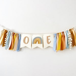 Boho Rainbow Highchair Banner, Muted Rainbow 1st Birthday Decorations