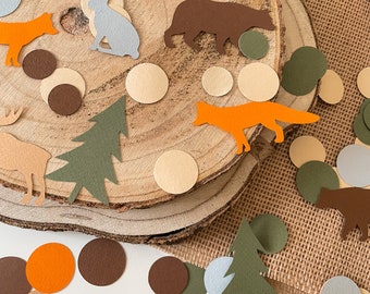 Woodland Confetti, Forest Animals Party Decor, Woodland Baby Shower, Boy 1st Birthday, Fox Bear Paper Confetti