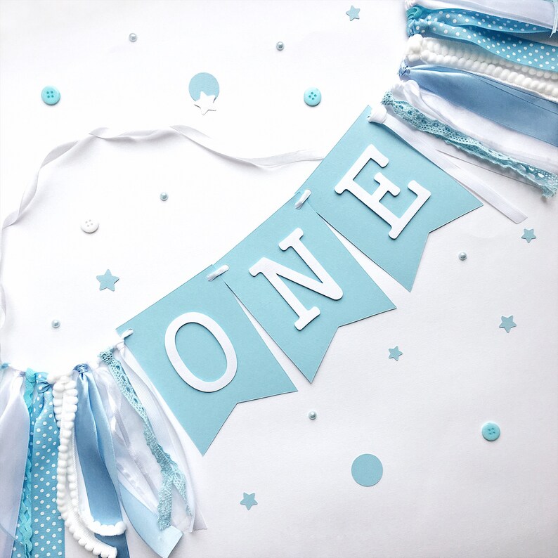 Boy High Chair Banner One Boy 1st Birthday Banner Blue High Chair Decorations Boy Highchair Banner One High Chair Sign One Boy Banner