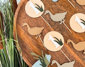 Adornos para cupcakes de cumpleaños "One Lucky Duck" - Decoraciones para fiestas de patos