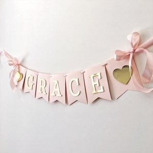 Baby Girl Banner, Personalized Name Banner Girl Custom 1st Birthday Banner Blush Rose Gold Birthday Party Decoration Baby Shower Baby Banner