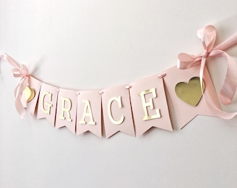Baby Girl Banner, Personalized Name Banner Girl Custom 1st Birthday Banner Blush Rose Gold Birthday Party Decoration Baby Shower Baby Banner