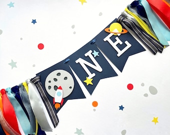 Banner de trona Space One, decoraciones de cumpleaños de la Primera Vuelta al Sol