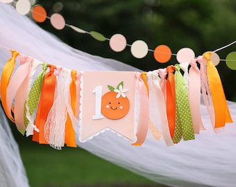 Little Cutie 1st Birthday Highchair Banner - Orange Theme Party Decorations