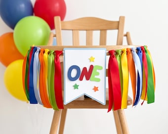 Guirnalda colorida para silla alta de primer cumpleaños - Decoraciones divertidas para el primer cumpleaños