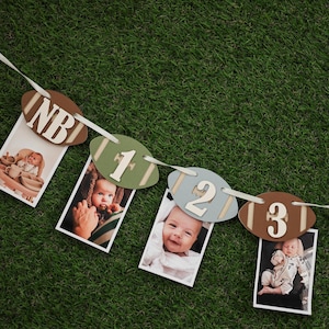 First Year Down Monthly Photo Banner, Football 1st Birthday Decorations