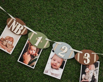 First Year Down Monthly Photo Banner, Football 1st Birthday Decorations