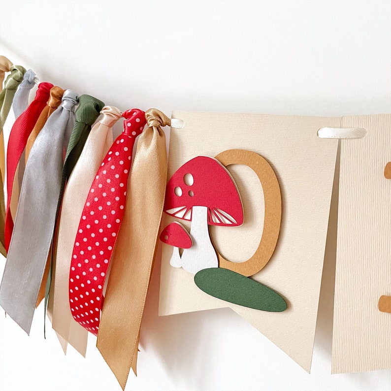 Mushroom 1st Birthday Party Decorations Toadstool 1st Birthday Highchair Banner Forest Woodland Fairy Party Decor