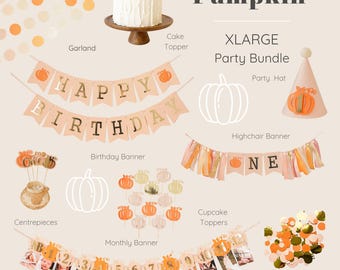 Paquete de decoración para el primer cumpleaños de la pequeña calabaza - Decoraciones para fiesta de otoño para niña