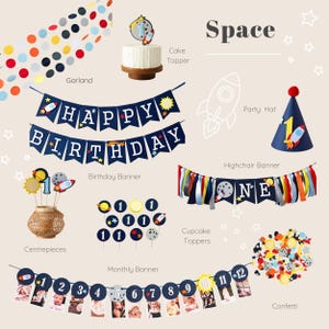 Space Birthday Decorations Bundle - First Trip Around the Sun Party