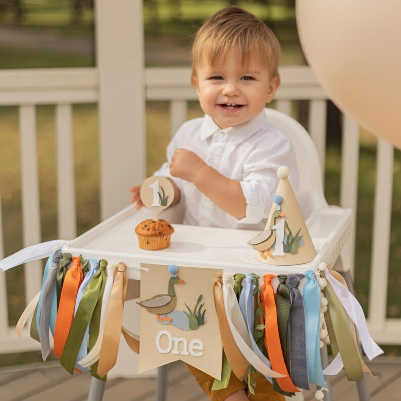 One Lucky Duck High Chair Banner, Mallard Duck 1st Birthday Decoration, First Birthday, One Lucky Duck Theme Decor, One Year Birthday Banner