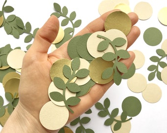 Greenery Gold Confetti Greenery Baby Shower Green Gold Birthday Party Decorations Leaf Circle Cutouts Wedding Shower Party Table Decor
