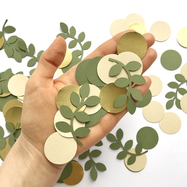 Greenery Gold Confetti Greenery Baby Shower Green Gold Birthday Party Decorations Leaf Circle Cutouts Wedding Shower Party Table Decor