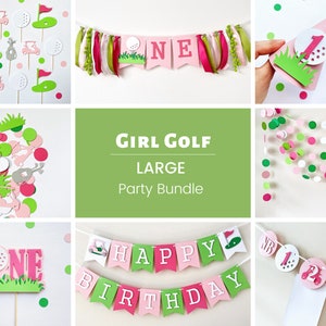 Girl Golf 1st Birthday Bundle, Pink Hole In One Party Decorations