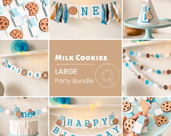 Milk & Cookies 1st Birthday Party Decorations, Boy First Birthday Party Bundle, Milk and Cookies Banner Cookie Theme Party Cookie Cake Smash