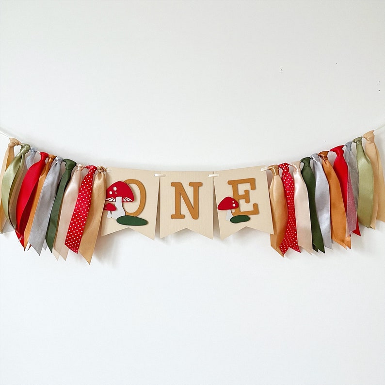 Mushroom 1st Birthday Party Decorations Toadstool 1st Birthday Highchair Banner Forest Woodland Fairy Party Decor
