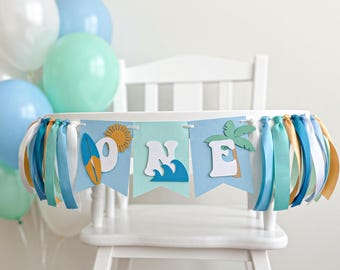 The Big One Surf Highchair Banner - First Wave Birthday Decor