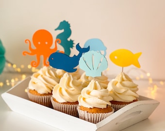 Under the Sea Cupcake Toppers, Ocean Animals Birthday Decorations, Two the Sea, Under the Sea Baby Shower