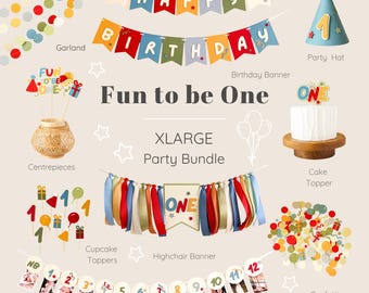 Fun to be One Birthday Bundle - Retro bunte Partydekorationen