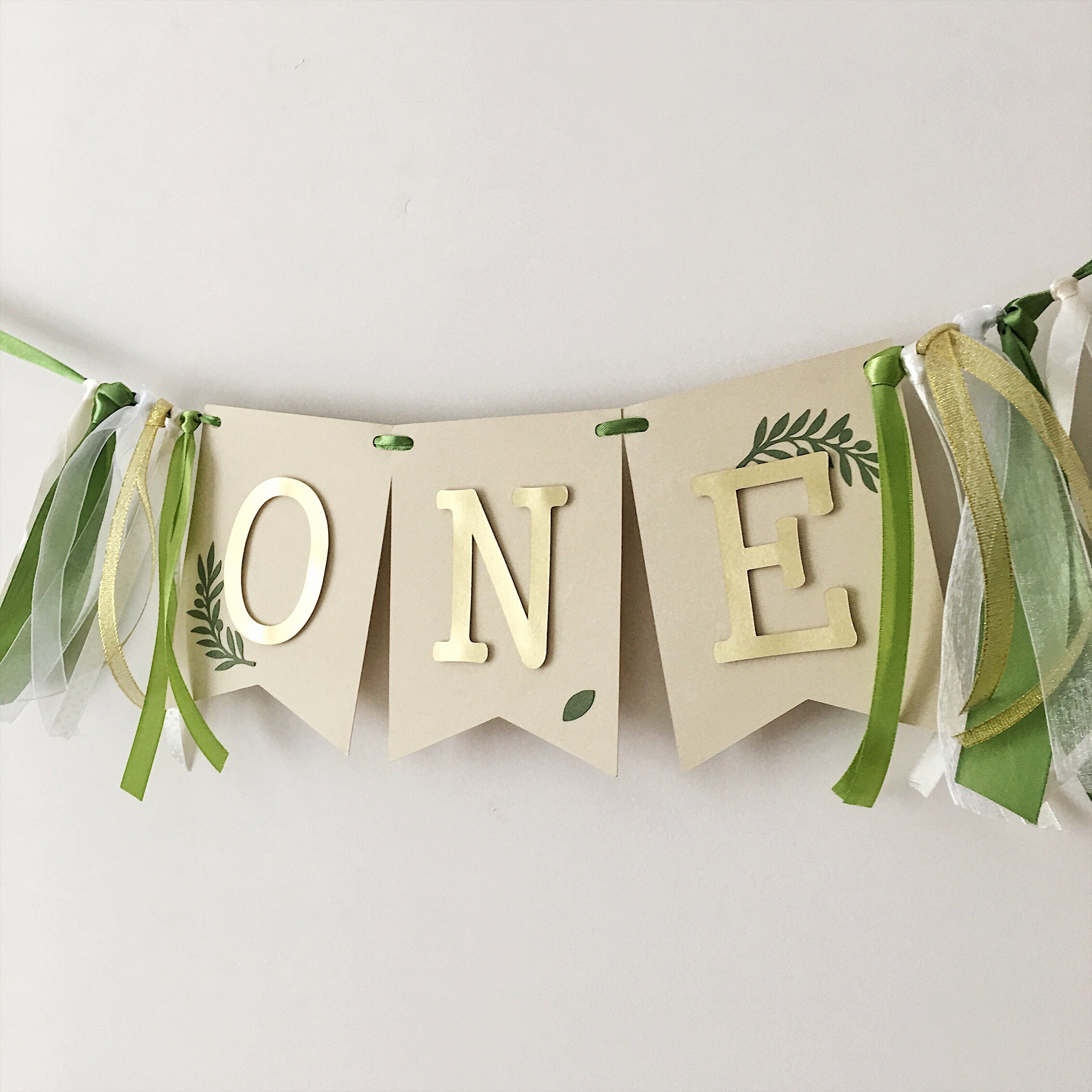 One Boy High Chair Banner Greenery Birthday Decorations Green Etsy