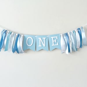 Boy Blue High Chair Banner, Boy 1st Birthday Decor, One Banner, 1 Year Birthday