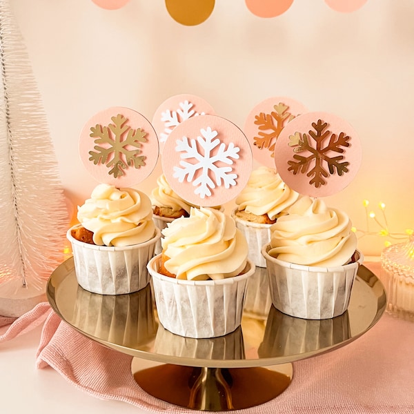 Décorations de cupcakes au pays des merveilles de l'hiver, anniversaire de l'hiver au pays d'Onederland, décoration de notre petit flocon de neige