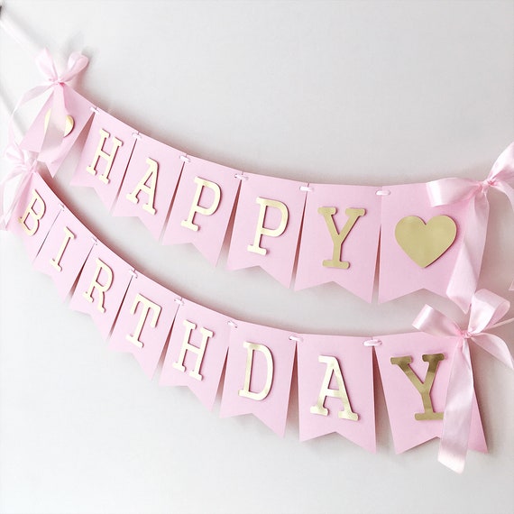 Pink Gold Personalized Happy Birthday Banner Sweetheart Girl Etsy