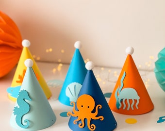 Under the Sea Party Hats, Ocean Theme Birthday, Ocean Animals Decorations, Save the Ocean Party, Aquarium Birthday, Set of 5