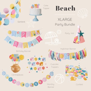 Pool Party Birthday Bundle, Summer Banner, Beach Ball Party Decorations, Splish Splash Birthday