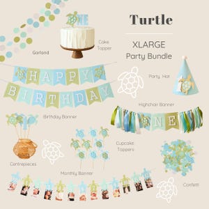 Paquete de cumpleaños de tortuga - Decoraciones para fiestas oceánicas - Bajo el mar