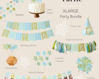 Paquete de cumpleaños de tortuga - Decoraciones para fiestas oceánicas - Bajo el mar