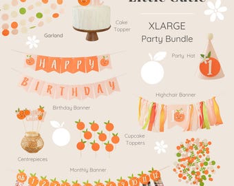Little Cutie 1st Birthday Bundle | Personalized Orange Theme Party Kit | Clementine First Birthday Decorations | One Little Cutie