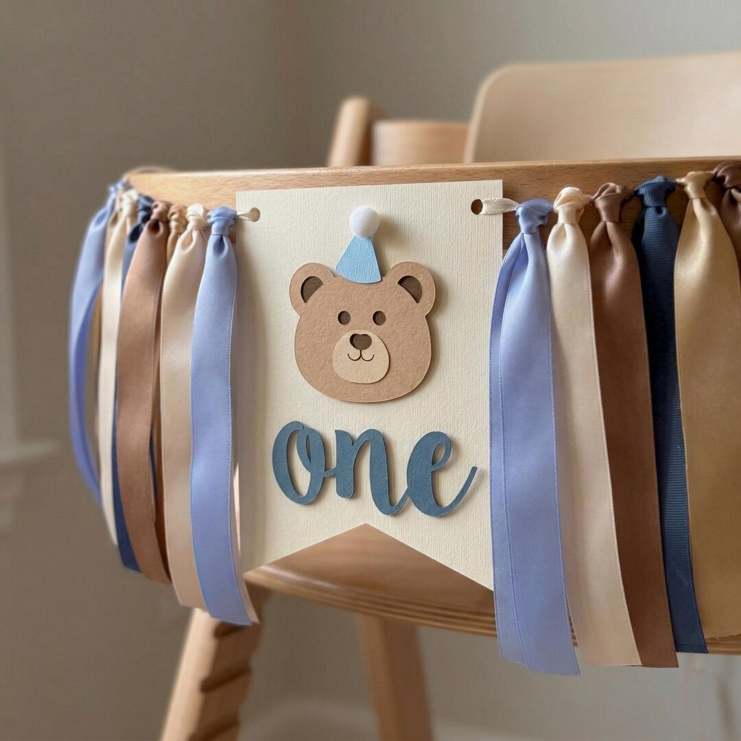 Bear 1st Birthday Highchair Banner - Beary Cake Smash Photo Prop - Etsy