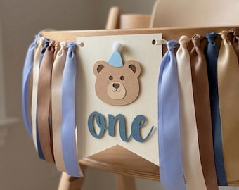 Guirnalda para trona de oso de primer cumpleaños - Accesorio para fotos de oso de cumpleaños