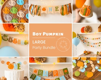 Pumpkin Boy First Birthday Bundle, Fall First Birthday Decorations