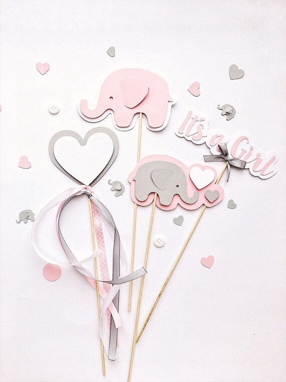 Set Of 4pcs Pink Grey Elephant Centerpieces Girl Baby Shower Etsy