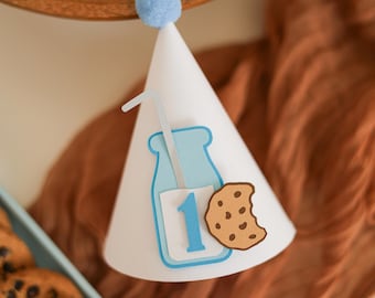 One Sweet Boy Party Hat, Milk and Cookies First Birthday