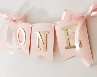 High Chair Banner Girl 1st Birthday Decorations Toddler 1st Birthday Blush Gold Banner Baby Girl First Birthday One Year Birthday Party